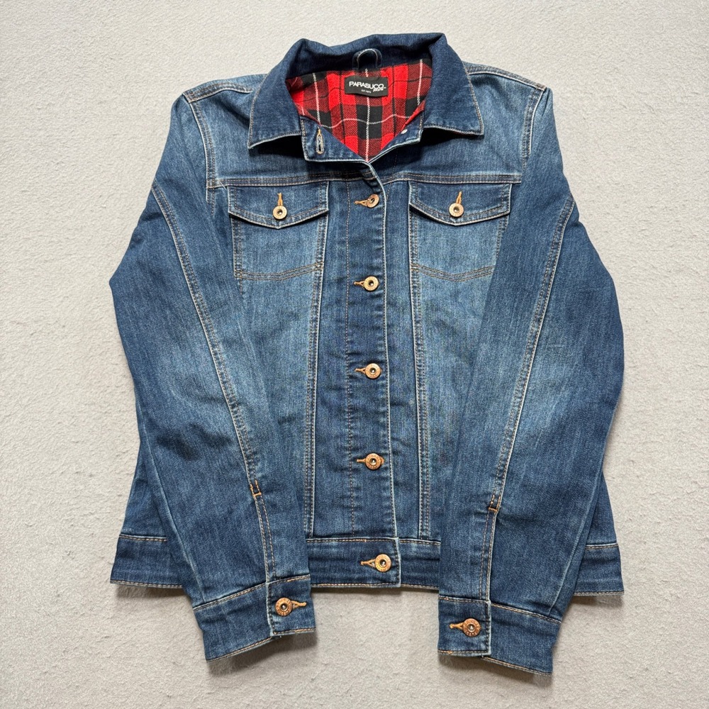Parasuco Trucker Jacket Womens Medium Blue Plaid Flannel Lined Rugged Streetwear